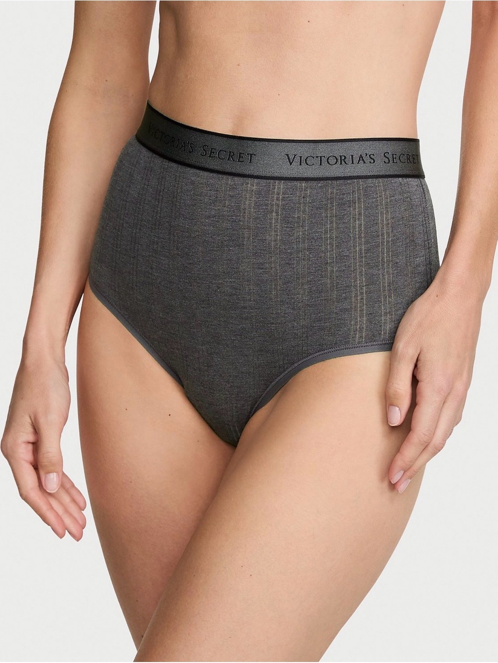 Victoria's Secret Dark Gray High-Waist Briefs with Branded Waistband